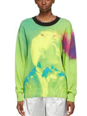 Dries Van Noten Len Lye Nameday Sweater Green Oversized Medium Knit Crewneck